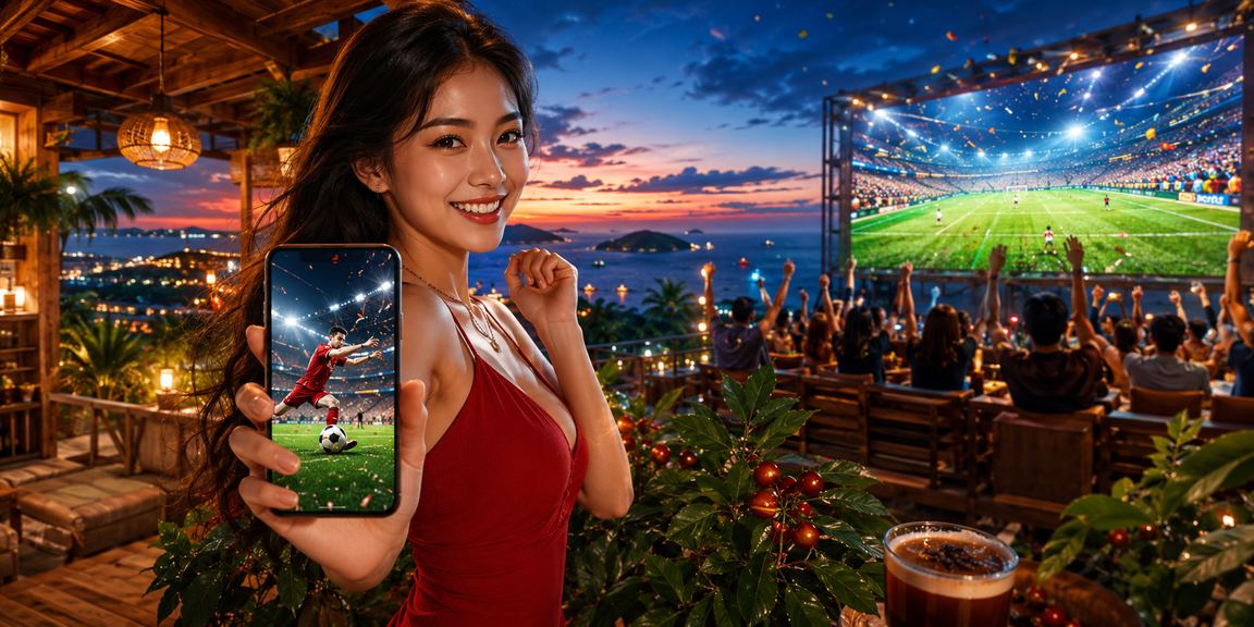 Người dùng Phú Quốc thư giãn bên ly cà phê và trải nghiệm casino trực tuyến trên điện thoại